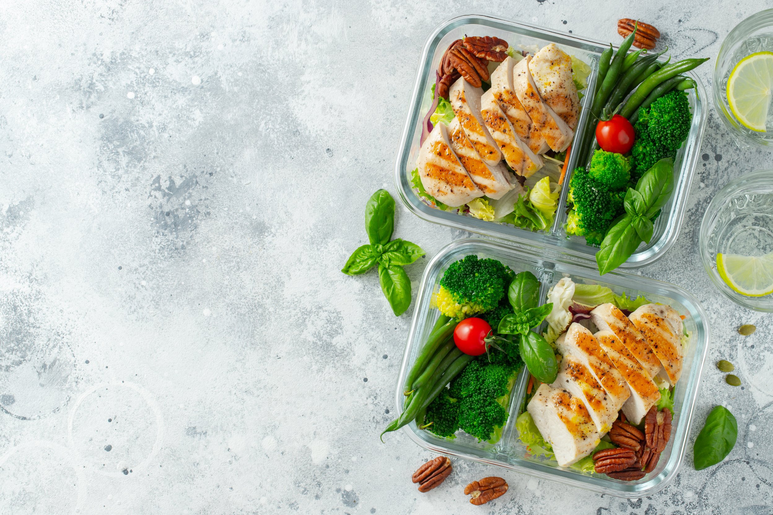 Healthy Meal Prep on a Concrete Background